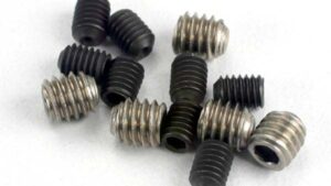 t1548. Set (grub) screws, 3x4mm (8)/ 4x4mm (stainless) (4)